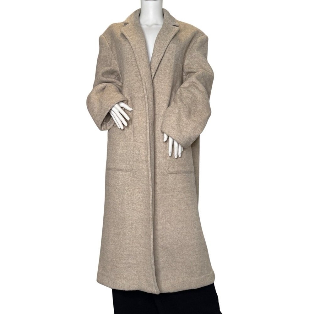 New Reformation Wool Coat Size M Wrap Beige Neutral - Picture 2 of 12